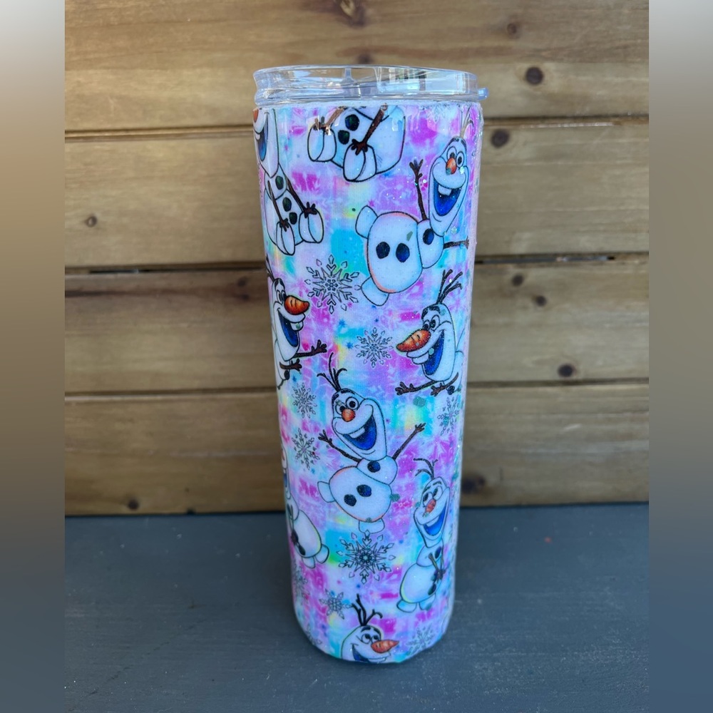20 oz skinny hot cold travel mug cup Olaf Disney with glitter frozen tumbler